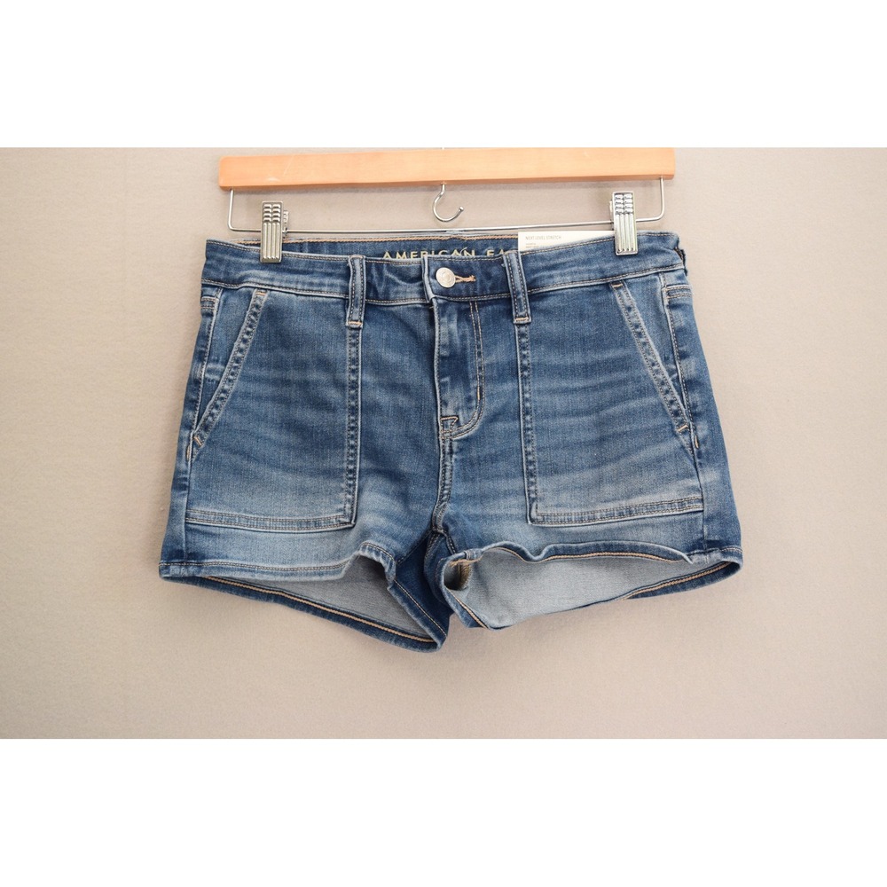 American Eagle Denim Shortie  Shorts 4 Blue Next Level Stretch Womens New Patch